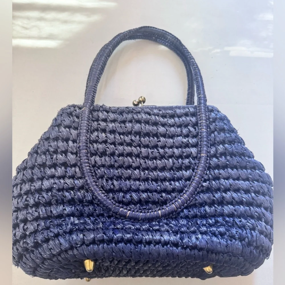 Vintage‎ 1950s 1960s Handbag Purse Cellophane straw made  in Japan